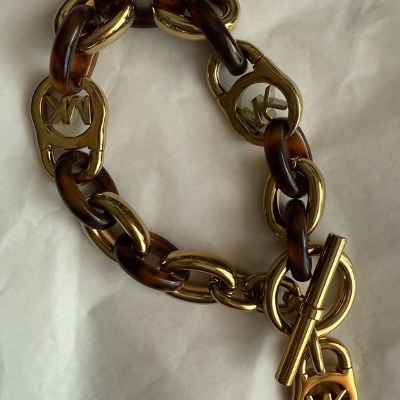 Michael Kors Gold and Brown Chain Bracelet Animal Print - Picture 3 of 5